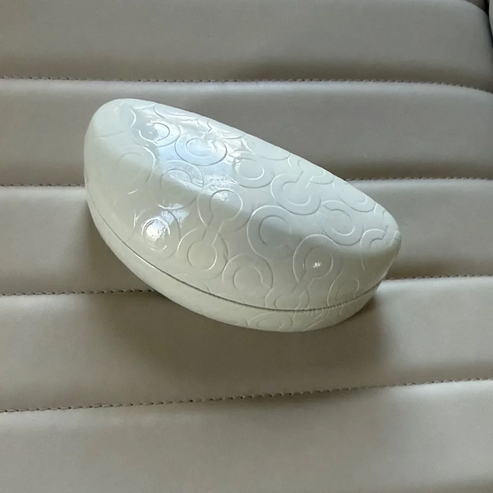 Vintage Coach Brown White Sunglasses Case Glassrs Holder Snaps Close
